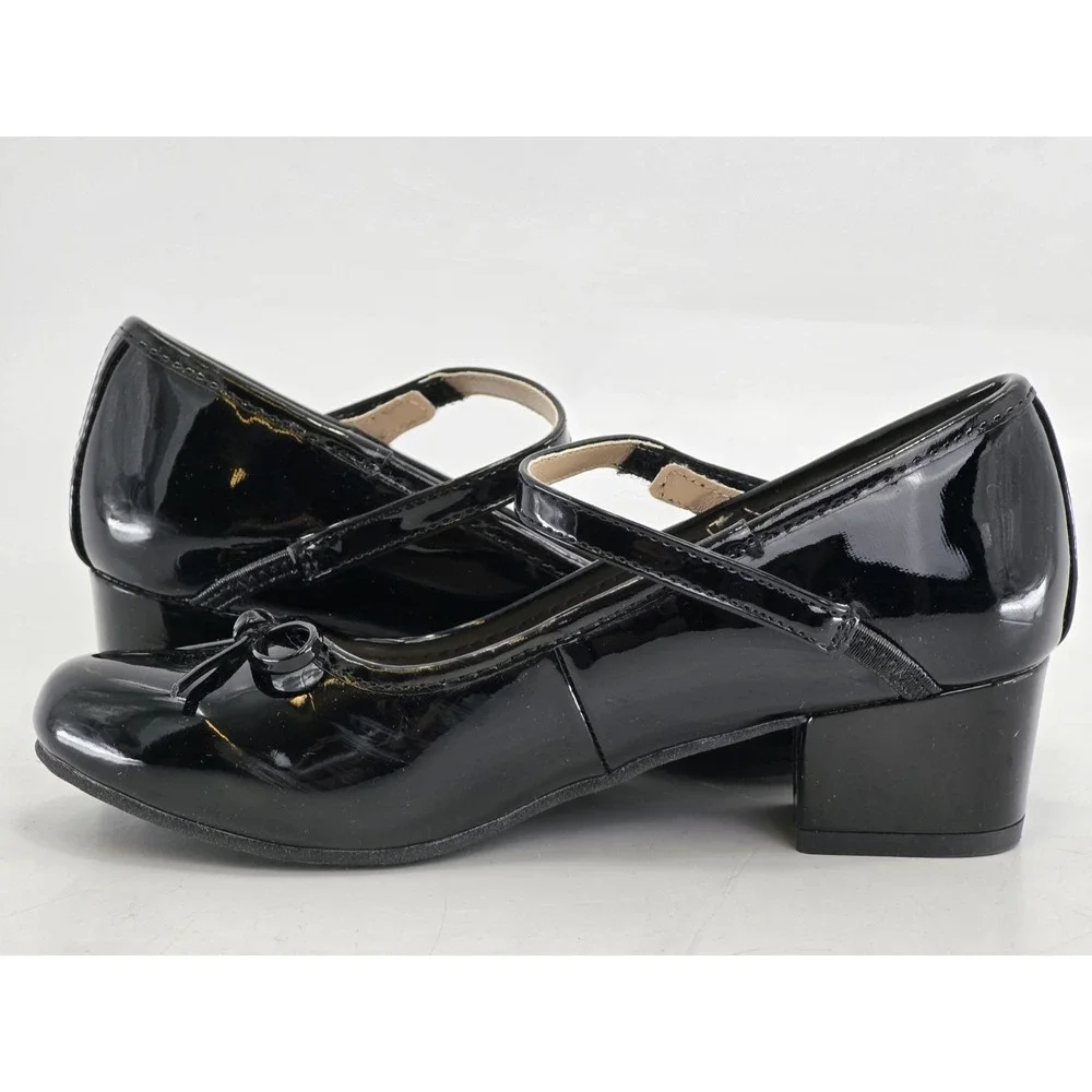 Place Girls Bow Faux Patent Leather Low Heel Shoes - Black Sz 2 M